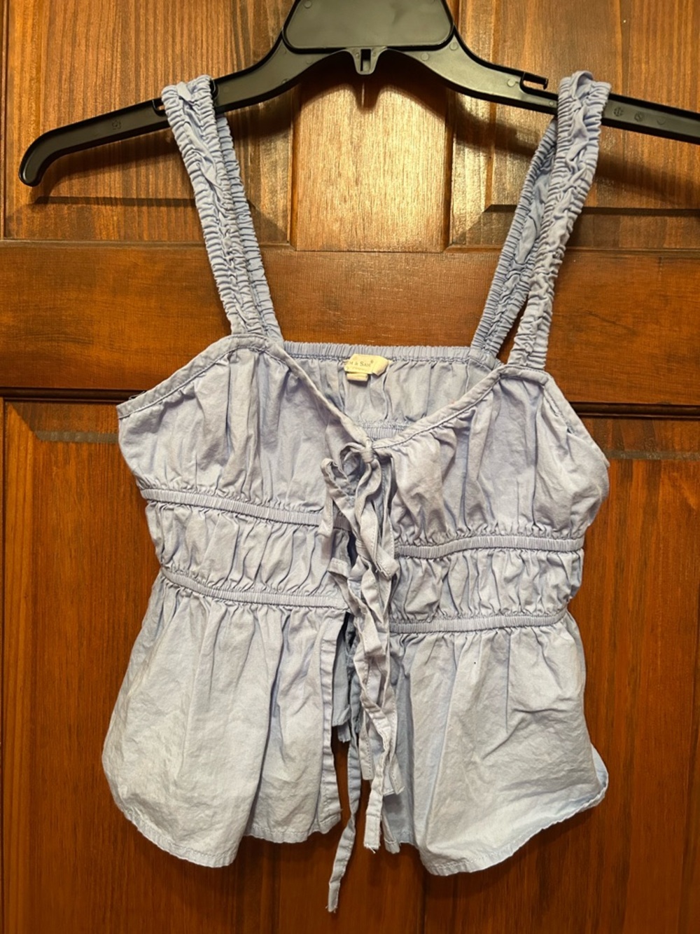 Light Blue Ruffle Tie-Front Crop Top